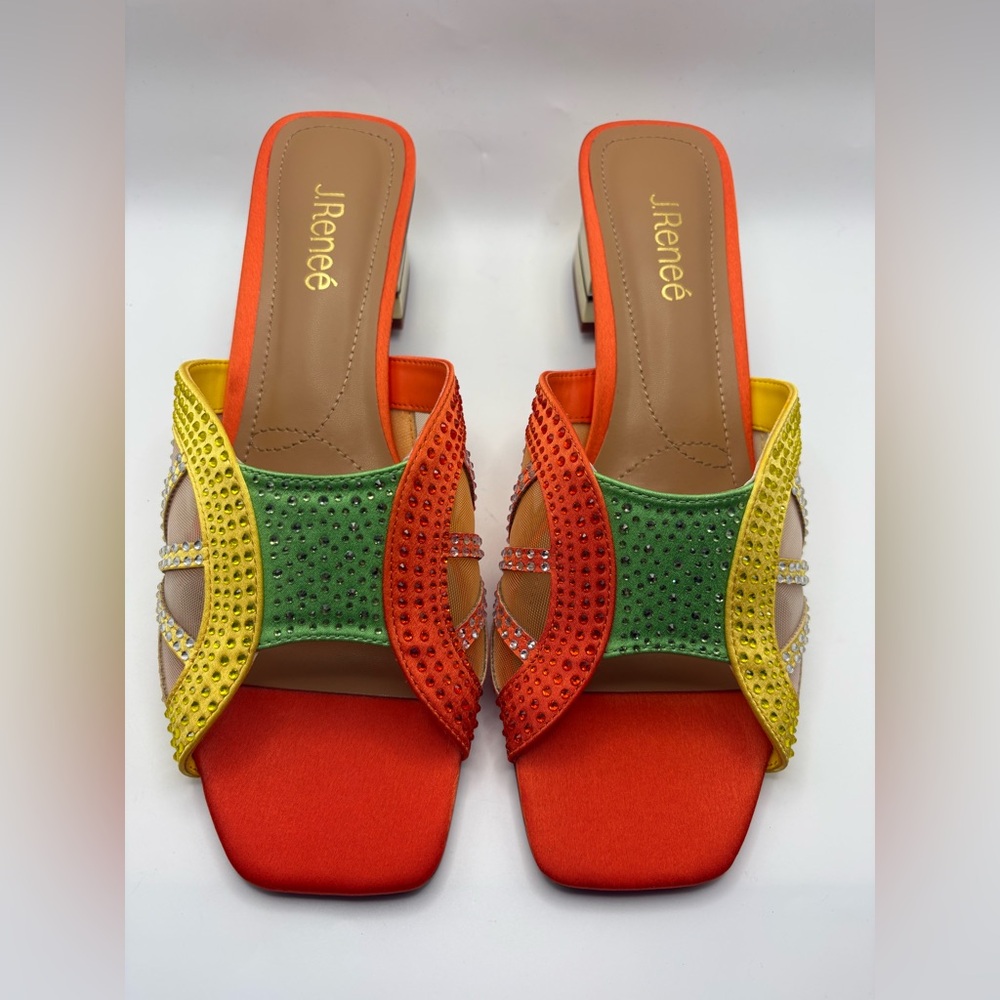 J.Renee Orange, Yellow & Green Embellished Low Block Heel Slide - Picture 5 of 16